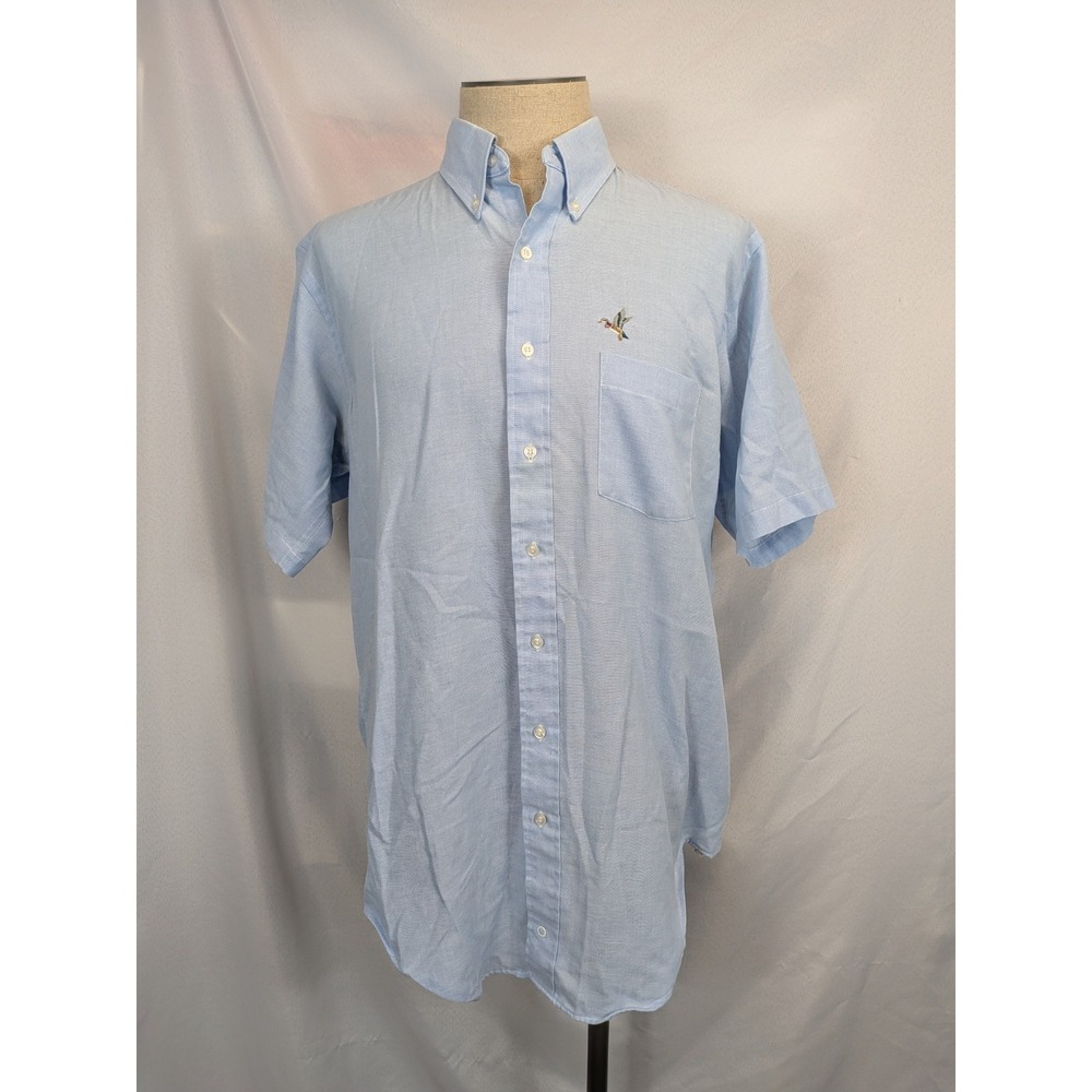 Arrow Dover Button Down Shirt Mens 17-35 Tall Blue Oxford Mallard Duck Short Slv